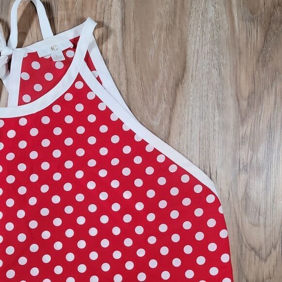 🔺️Charming Charlie Red Polka Dot Print Sleeveless Top Large - Picture 4 of 12